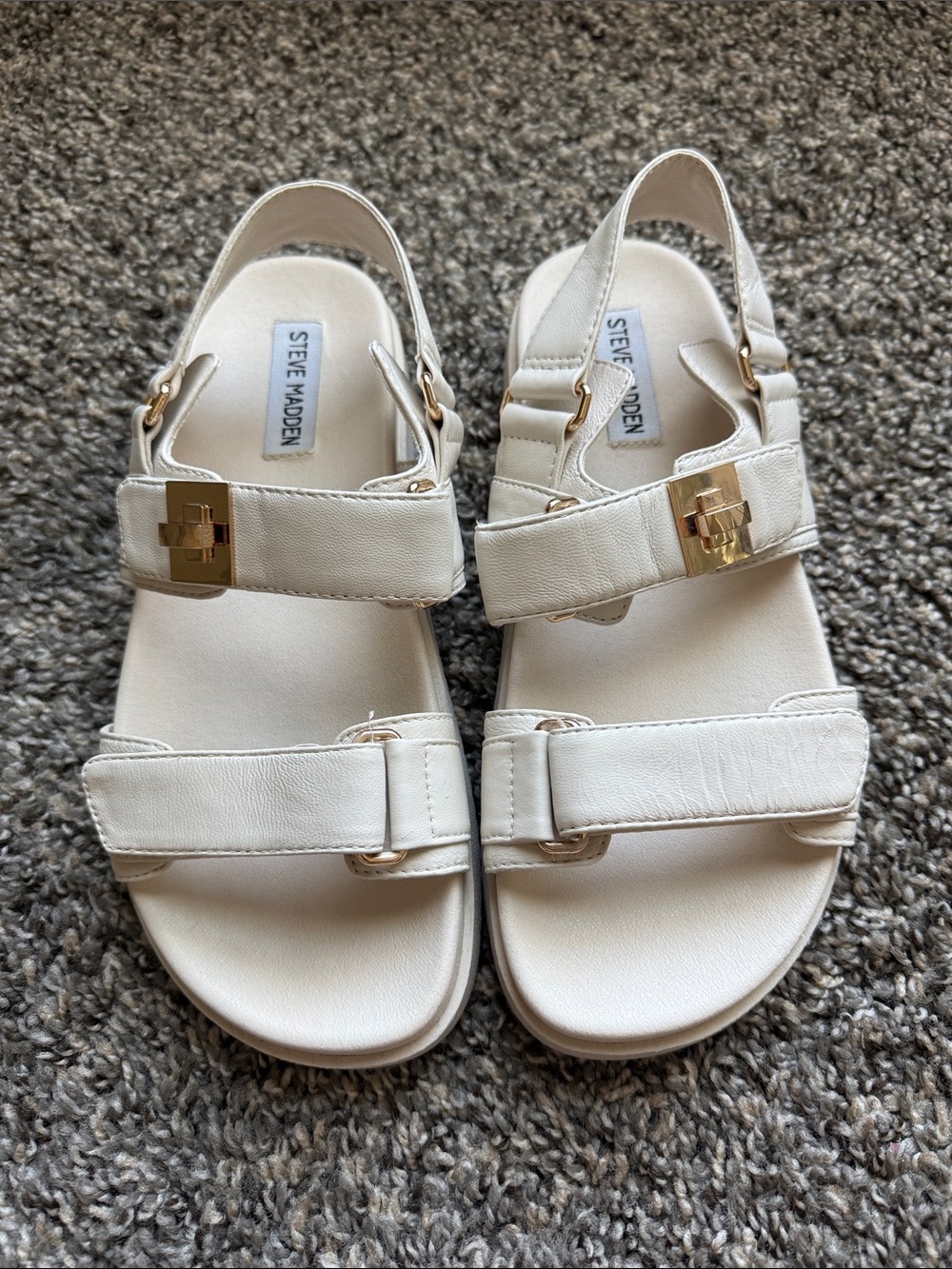 Steve Madden Cream Leather Slingback Sandals with Gold Accents